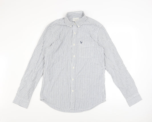 American Eagle Men's Blue Slim Fit Striped Button-Up Shirt M