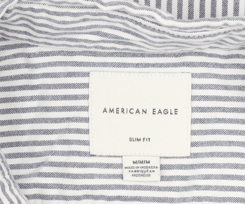 American Eagle Men's Blue Slim Fit Striped Button-Up Shirt M