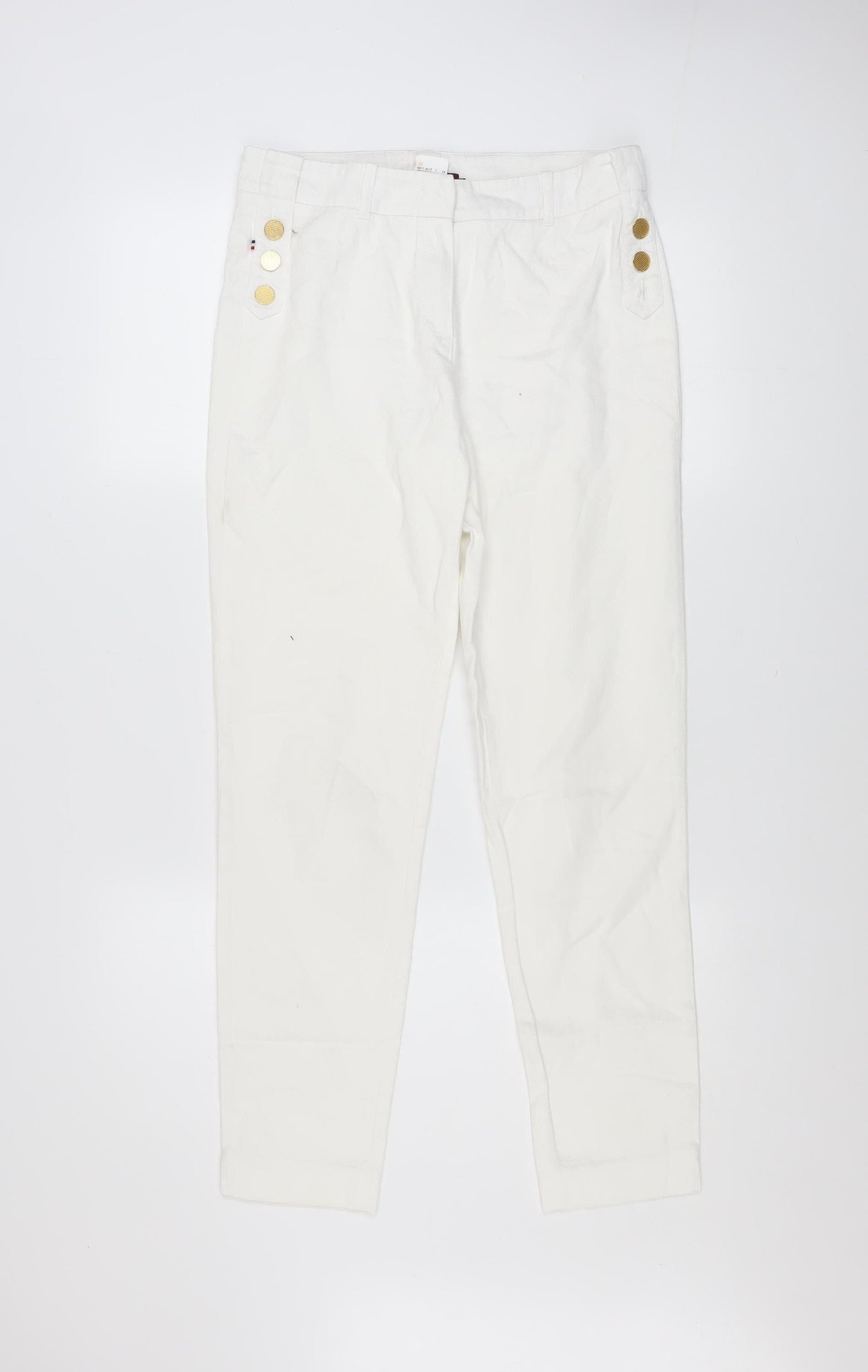 Oky's Women's White Chino Trousers Size 10 Slim Fit Cotton Stretch