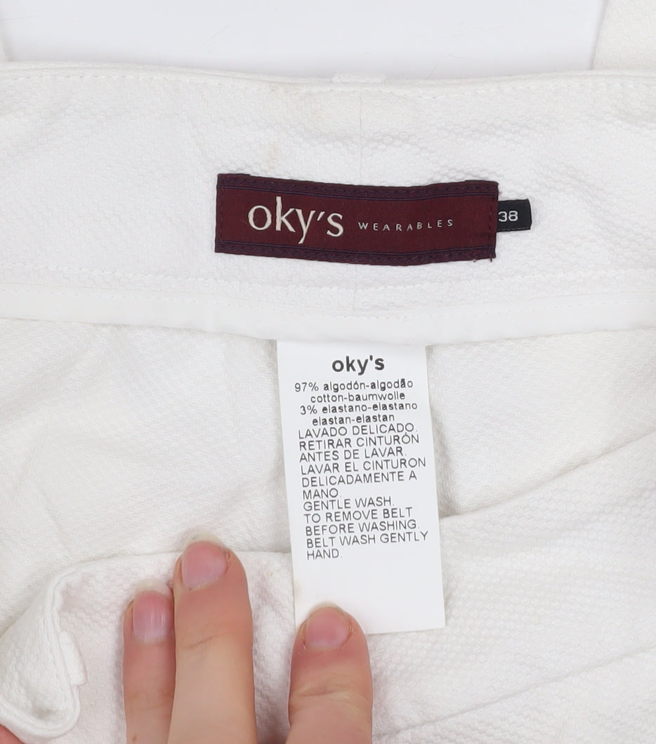 Oky's Women's White Chino Trousers Size 10 Slim Fit Cotton Stretch
