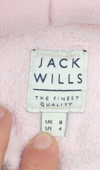 Jack Wills Women Pink Embroidered Logo Pullover Hoodie UK 8