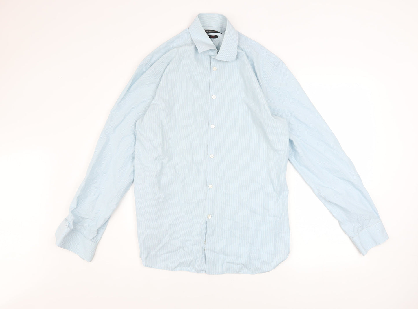John Varvatos Men Blue Slim Fit Long Sleeve Striped Button-Up Shirt 15.5