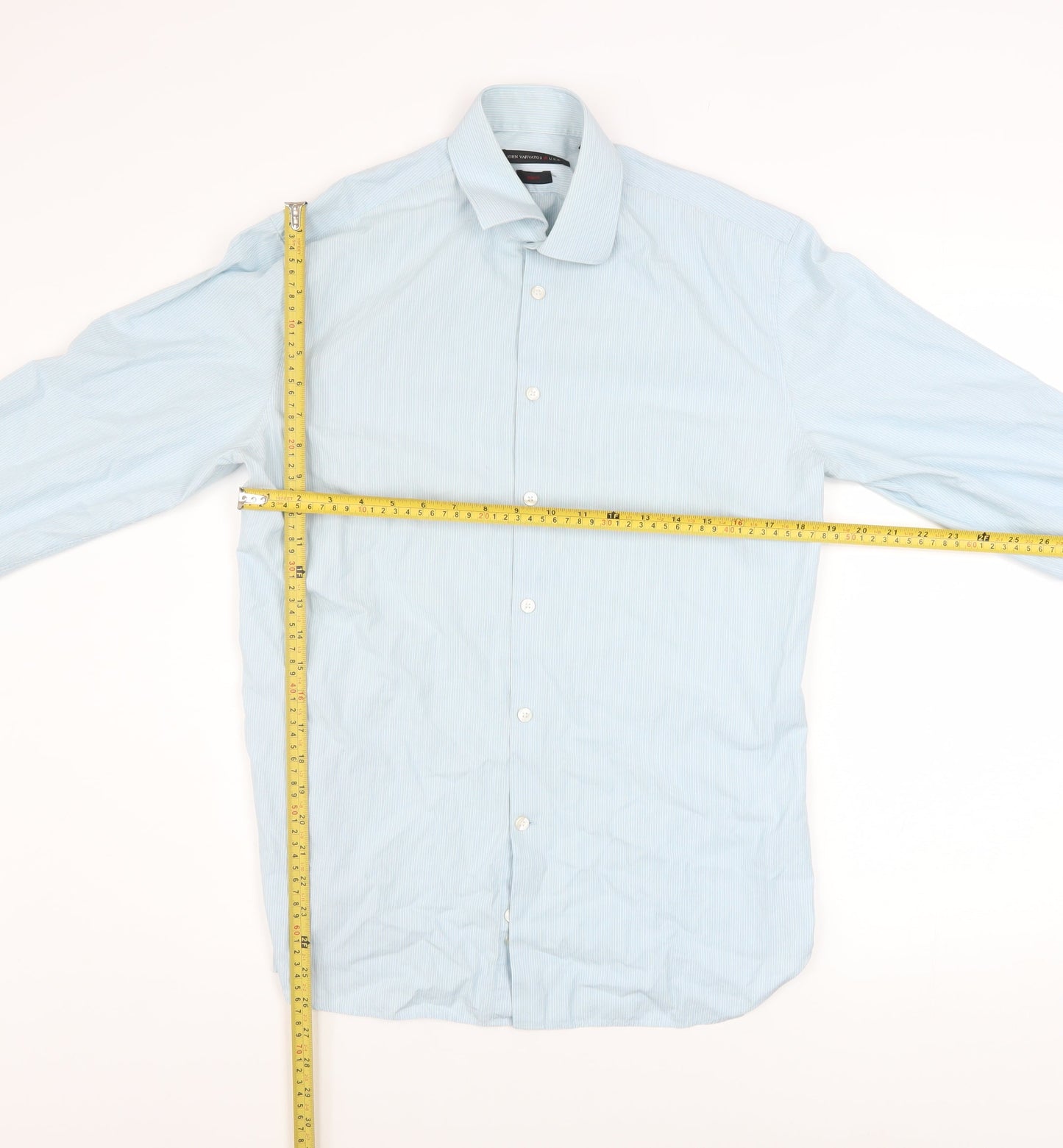 John Varvatos Men Blue Slim Fit Long Sleeve Striped Button-Up Shirt 15.5