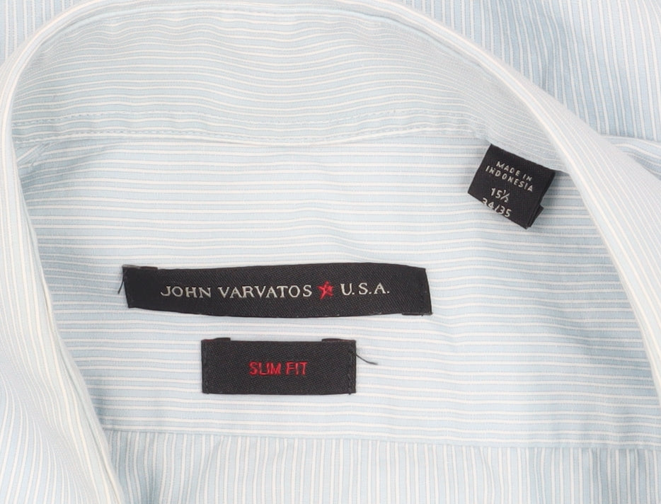 John Varvatos Men Blue Slim Fit Long Sleeve Striped Button-Up Shirt 15.5
