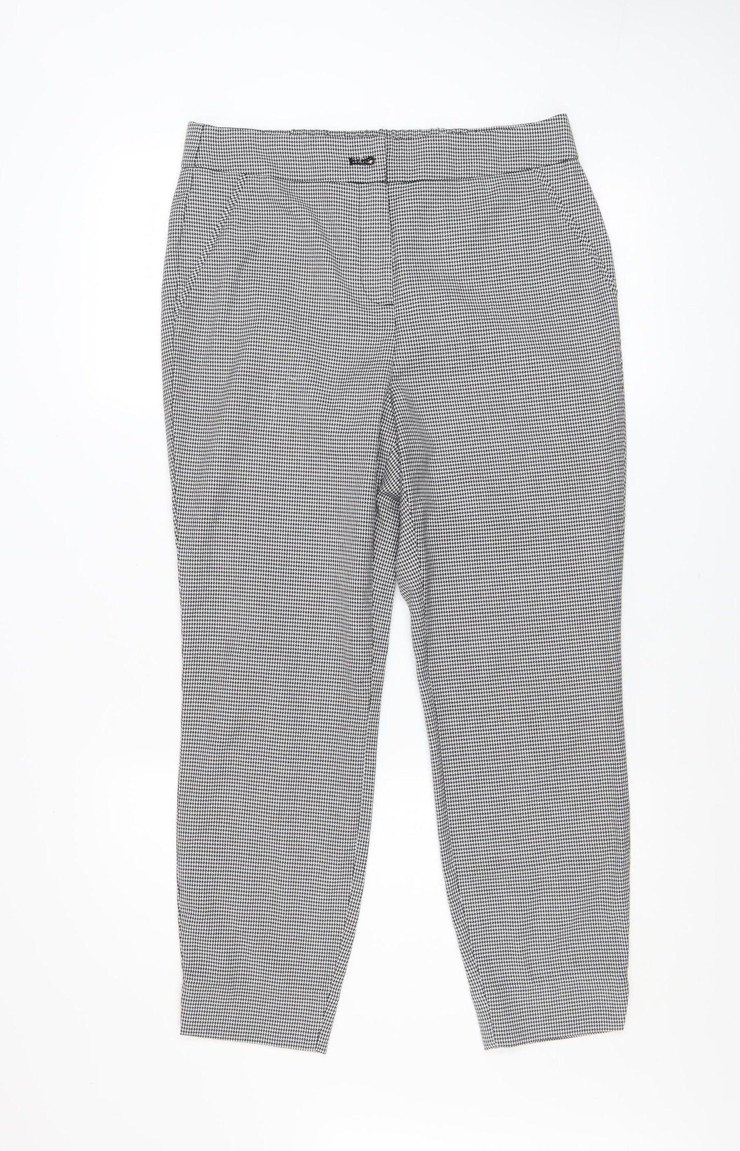 Et Vous Womens Black Houndstooth Slim Fit Stretch Trousers UK 12