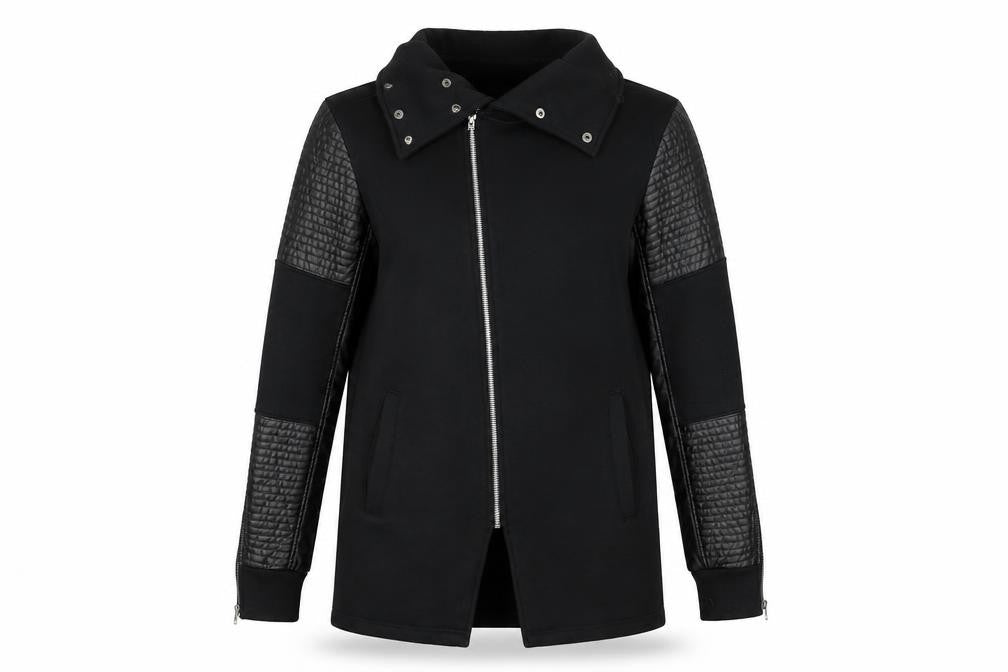 Terance Kole Women's Black Biker Jacket M Cotton Blend Quilted Sleeves