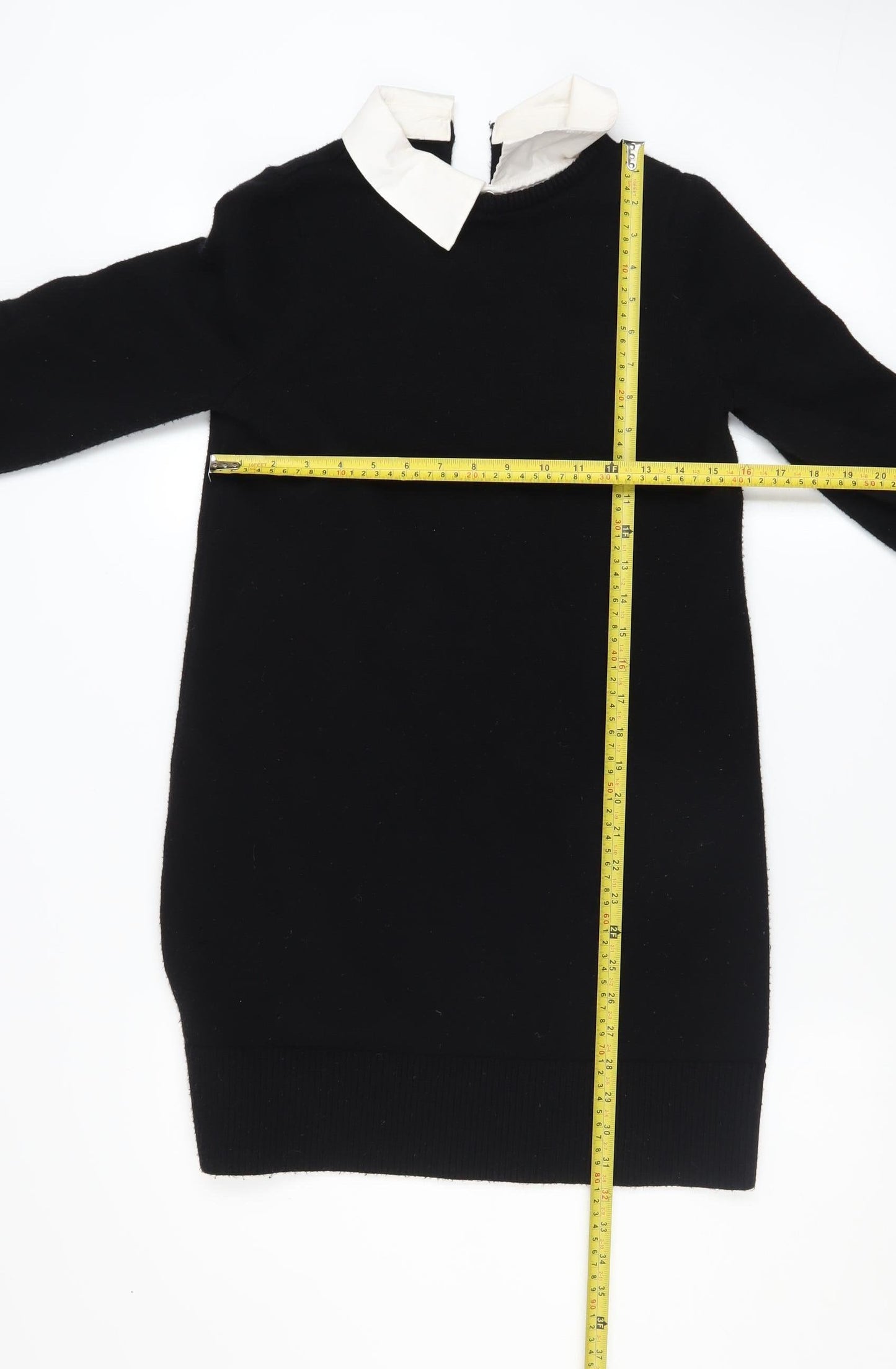 Mint Velvet Women Black XS Collared Shift Dress with Bow Sleeves