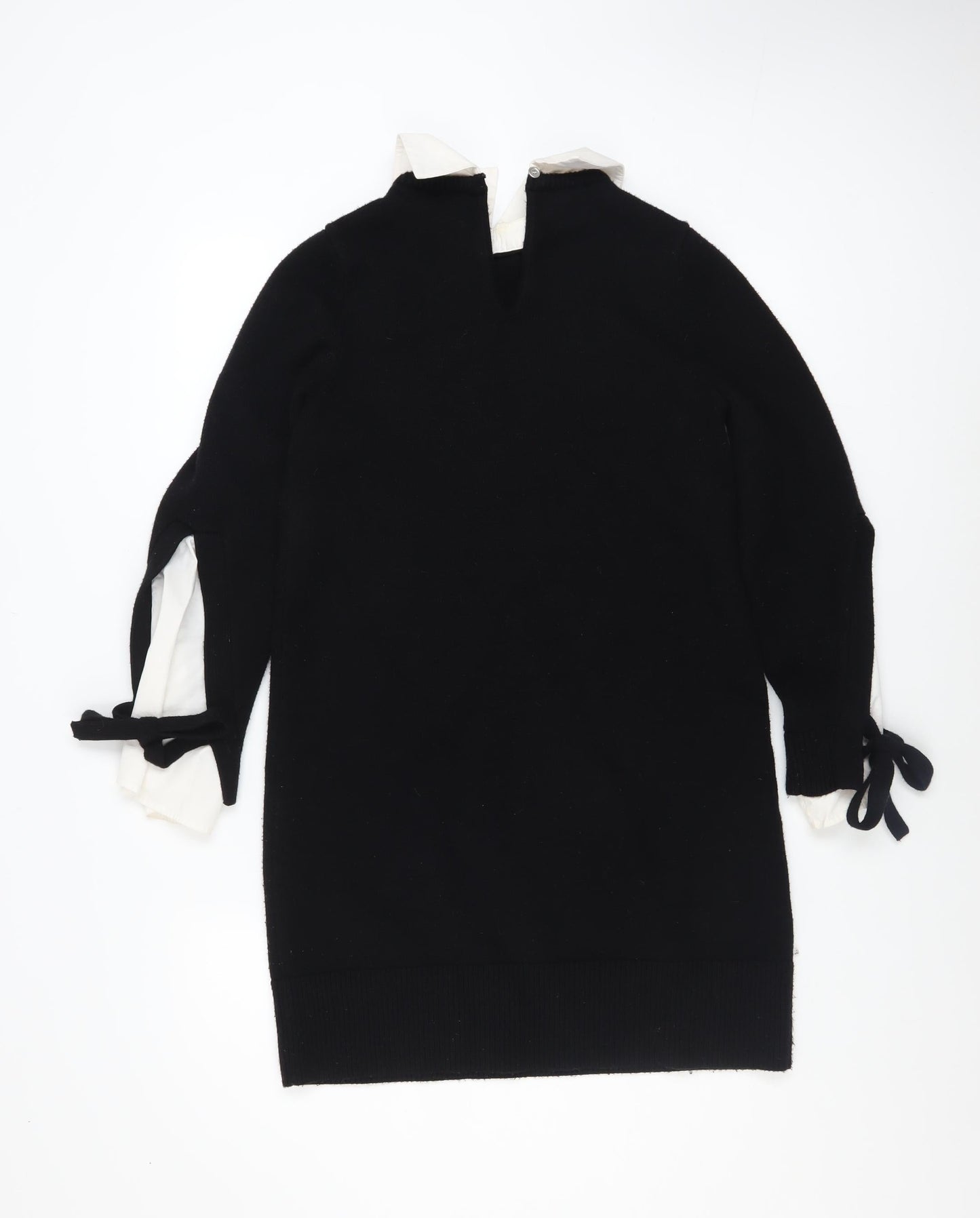 Mint Velvet Women Black XS Collared Shift Dress with Bow Sleeves