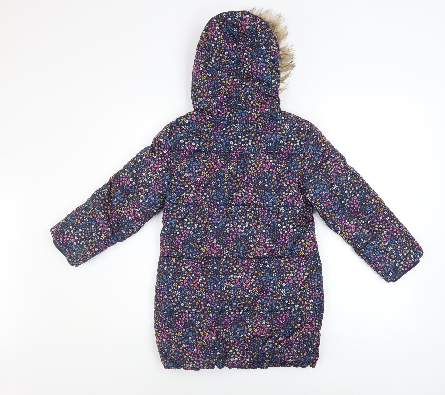 John Lewis Girls Multicoloured Floral Puffer Coat 7 Years Hooded Faux Fur Winter
