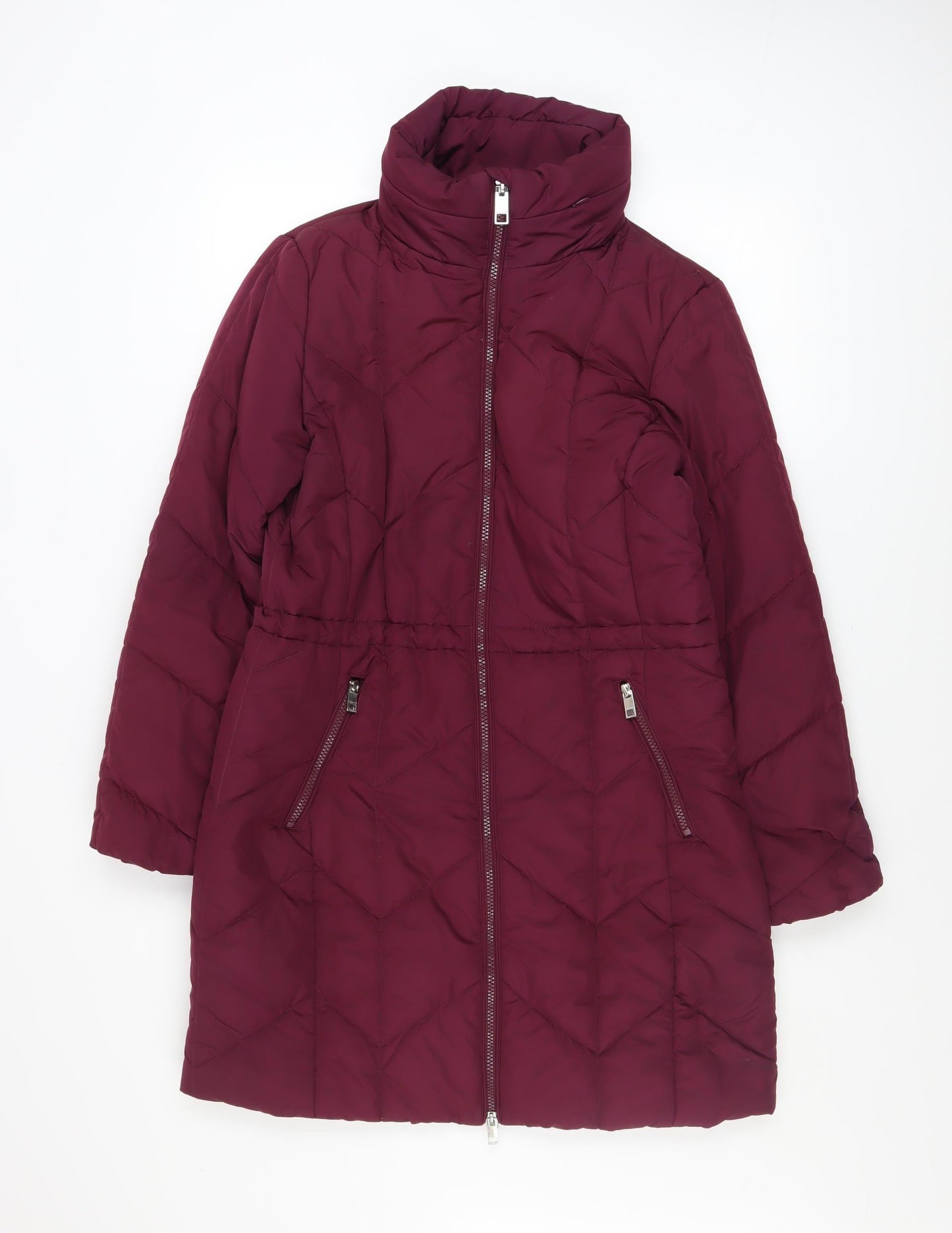 Marks and Spencer Womens Red Quilted Long Puffer Coat Size 10