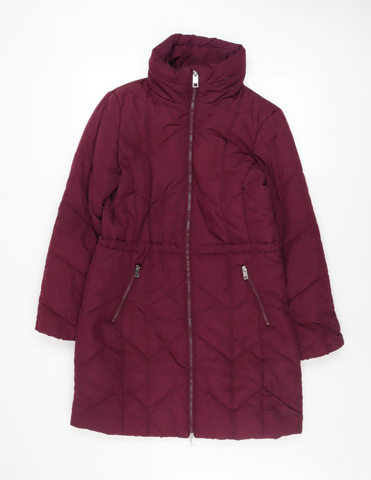 Marks and Spencer Womens Red Quilted Long Puffer Coat Size 10