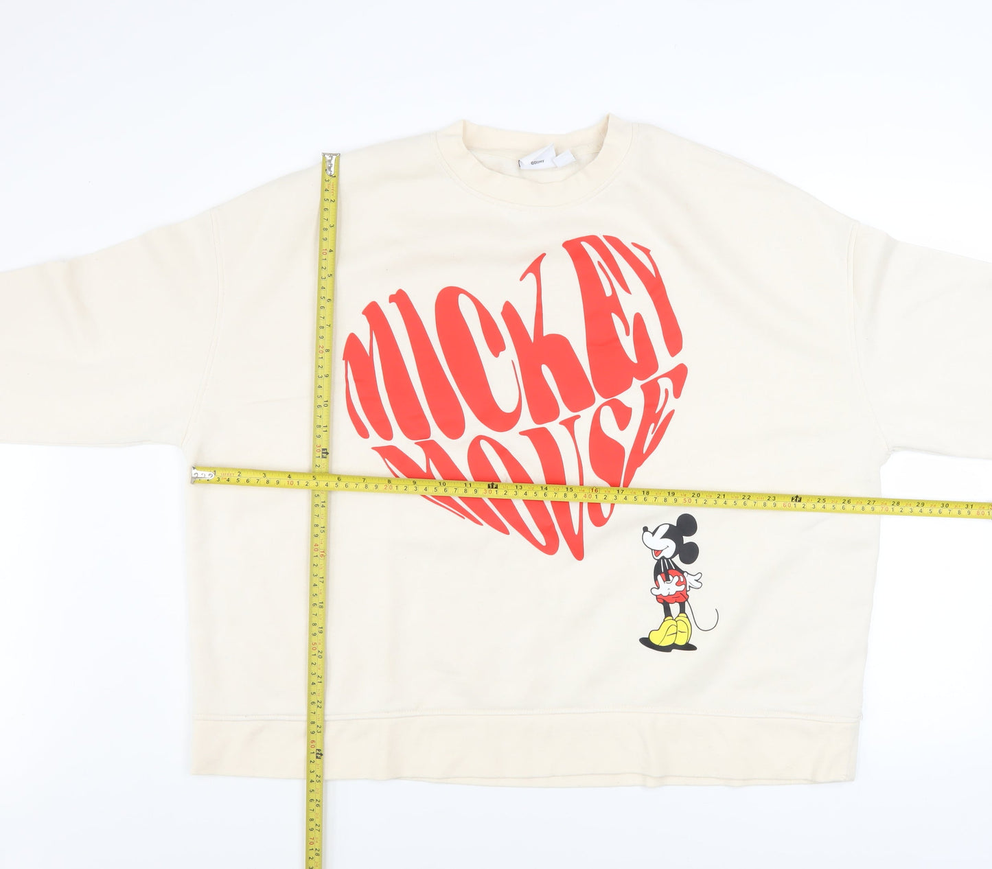Disney Women Beige Mickey Mouse Heart Print Sweatshirt 2XL
