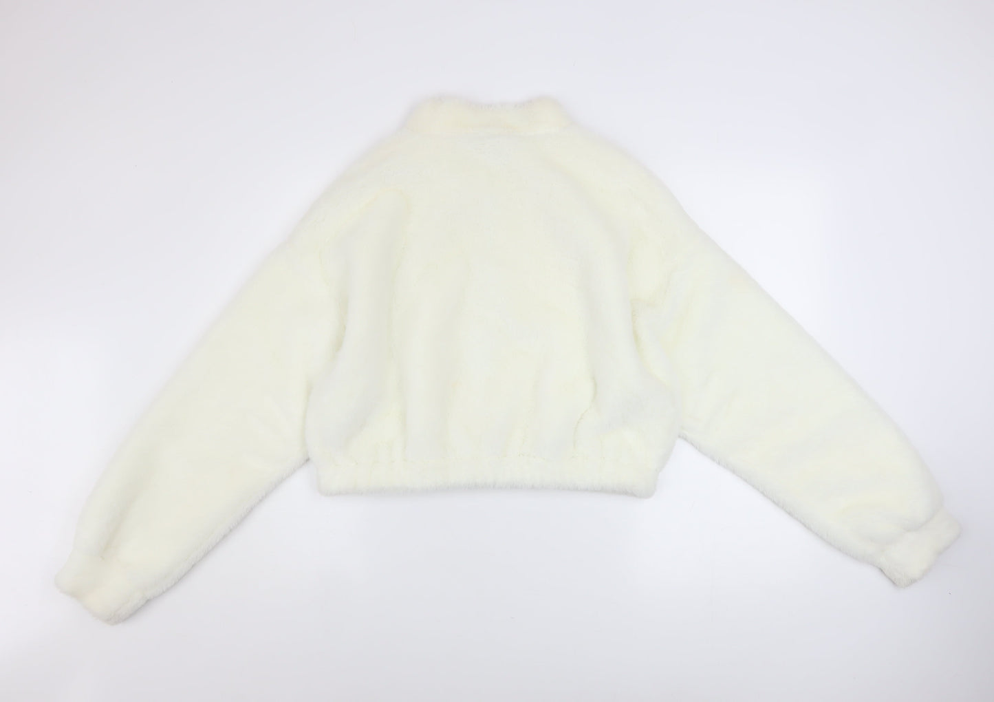 JF Lefon Women Ivory Faux Fur Cropped Zip Jacket Size 14