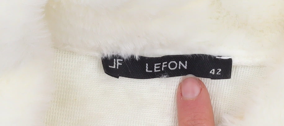 JF Lefon Women Ivory Faux Fur Cropped Zip Jacket Size 14