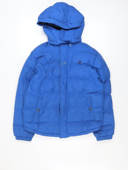 Additional front view of Timberland boys’ blue hooded puffer jacket 14 years winter coat