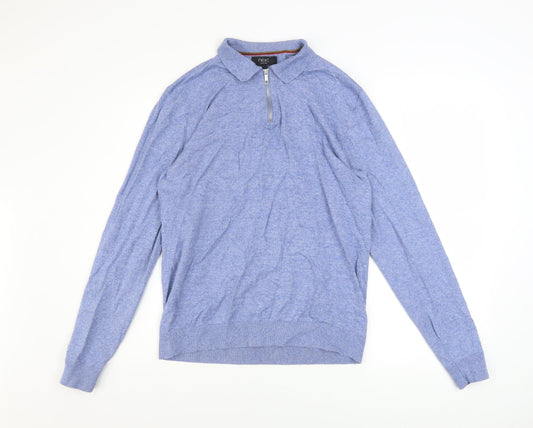 Next Men’s Blue Collared 1/2 Zip Cotton Knit Jumper Size M