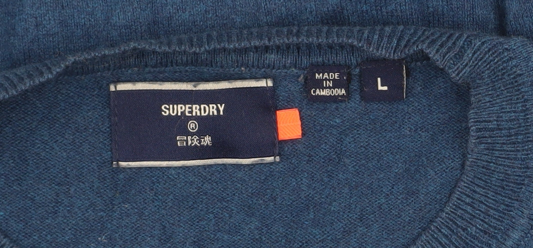 Superdry Men's Blue Cotton Cashmere Crew Neck Jumper L
