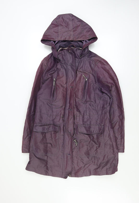 Marks and Spencer Per Una Women's Purple Parka Coat Size 12 Hooded Water Resistant