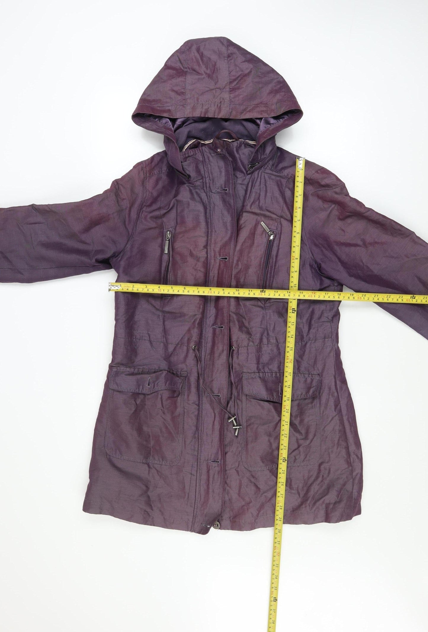Marks and Spencer Per Una Women's Purple Parka Coat Size 12 Hooded Water Resistant
