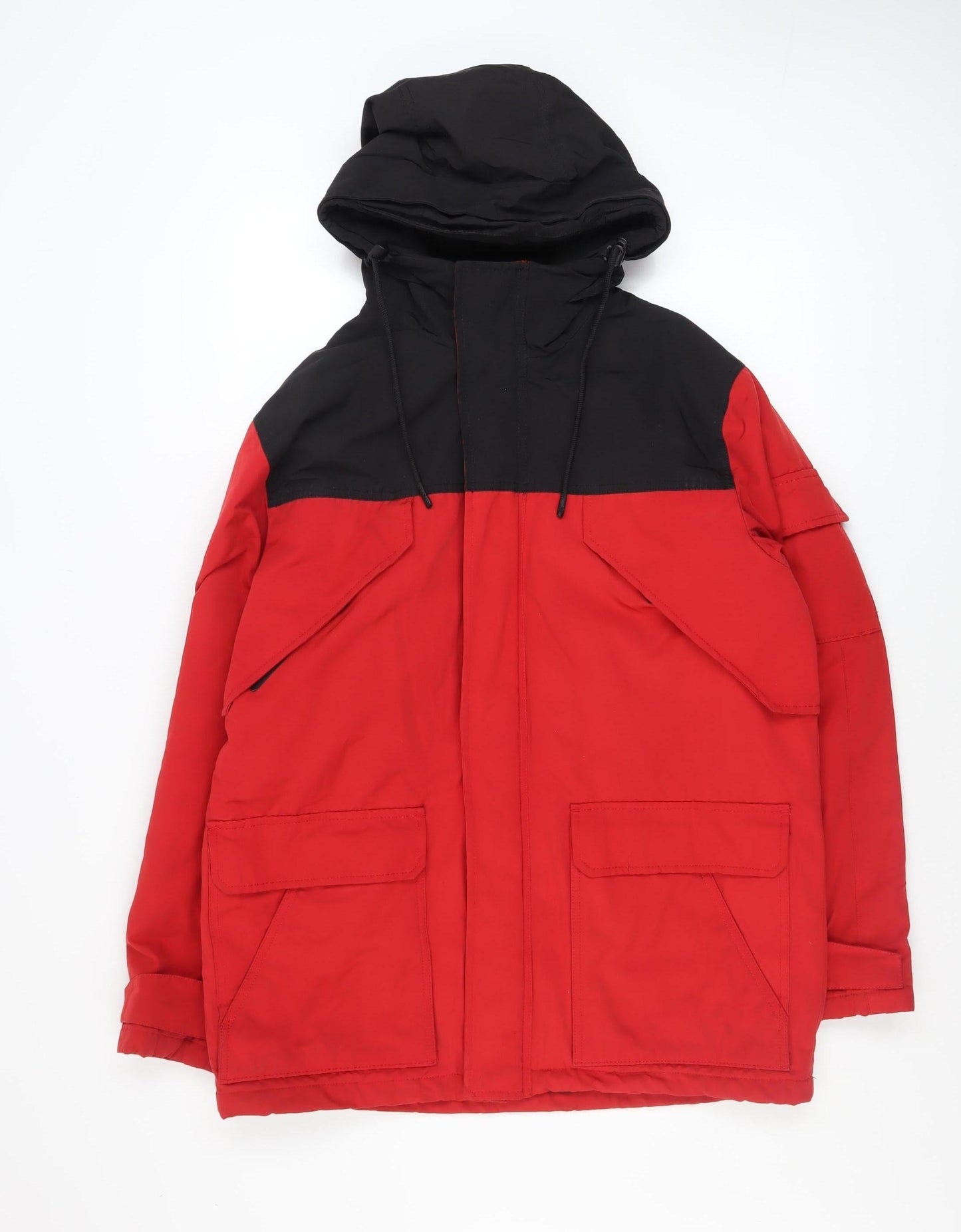 H&M L.O.G.G Men’s Red Black Hooded Parka Jacket Size M