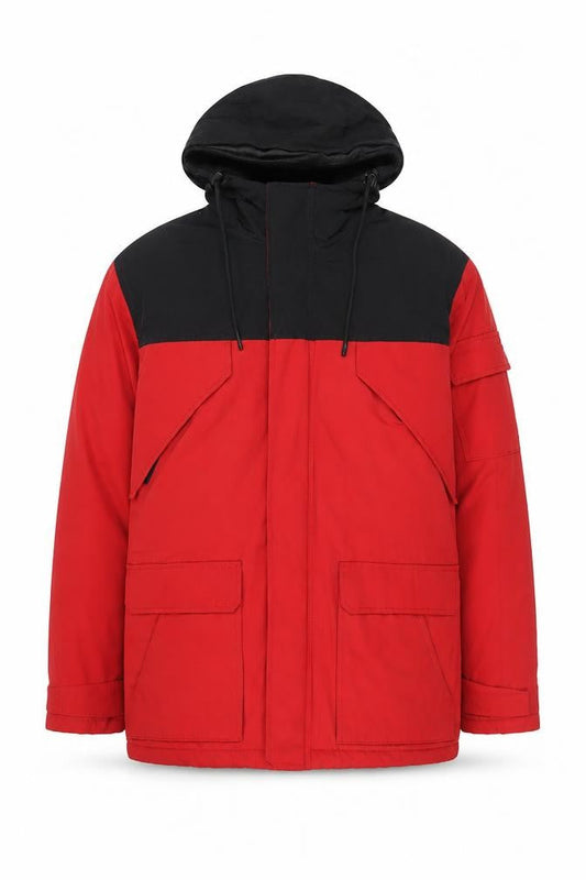 H&M L.O.G.G Men’s Red Black Hooded Parka Jacket Size M