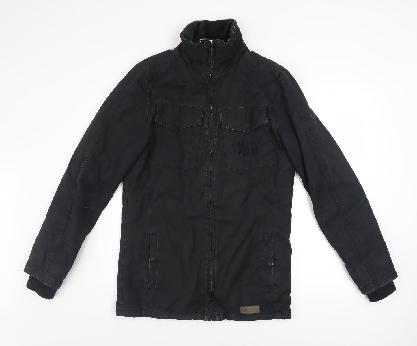 Firetrap Mens Black Military Jacket XS Cotton Mid-Length Casual Coat