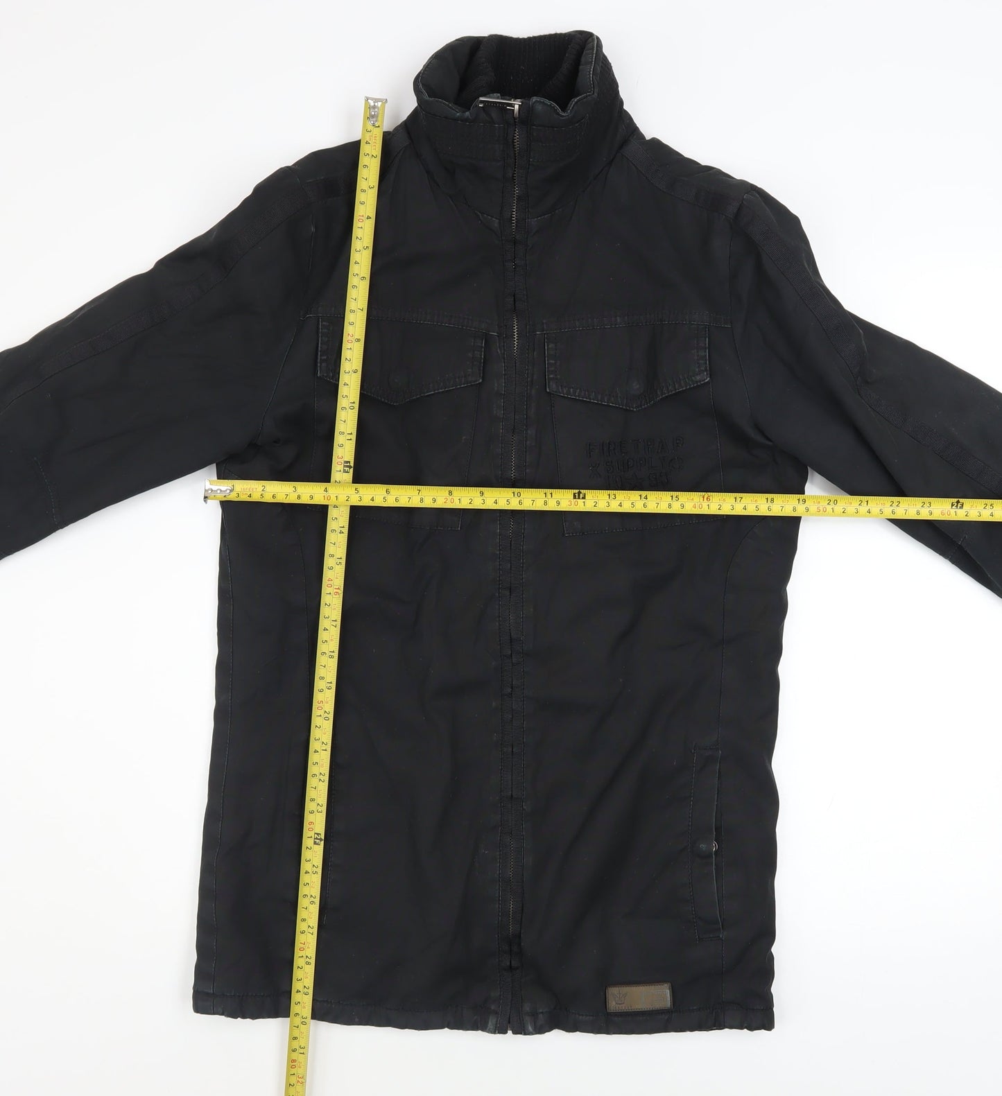 Firetrap Mens Black Military Jacket XS Cotton Mid-Length Casual Coat