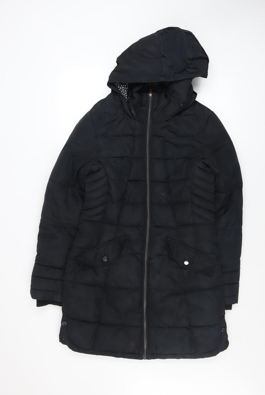 Next Women’s Black Hooded Puffer Coat Size 8 Long Insulated Jacket