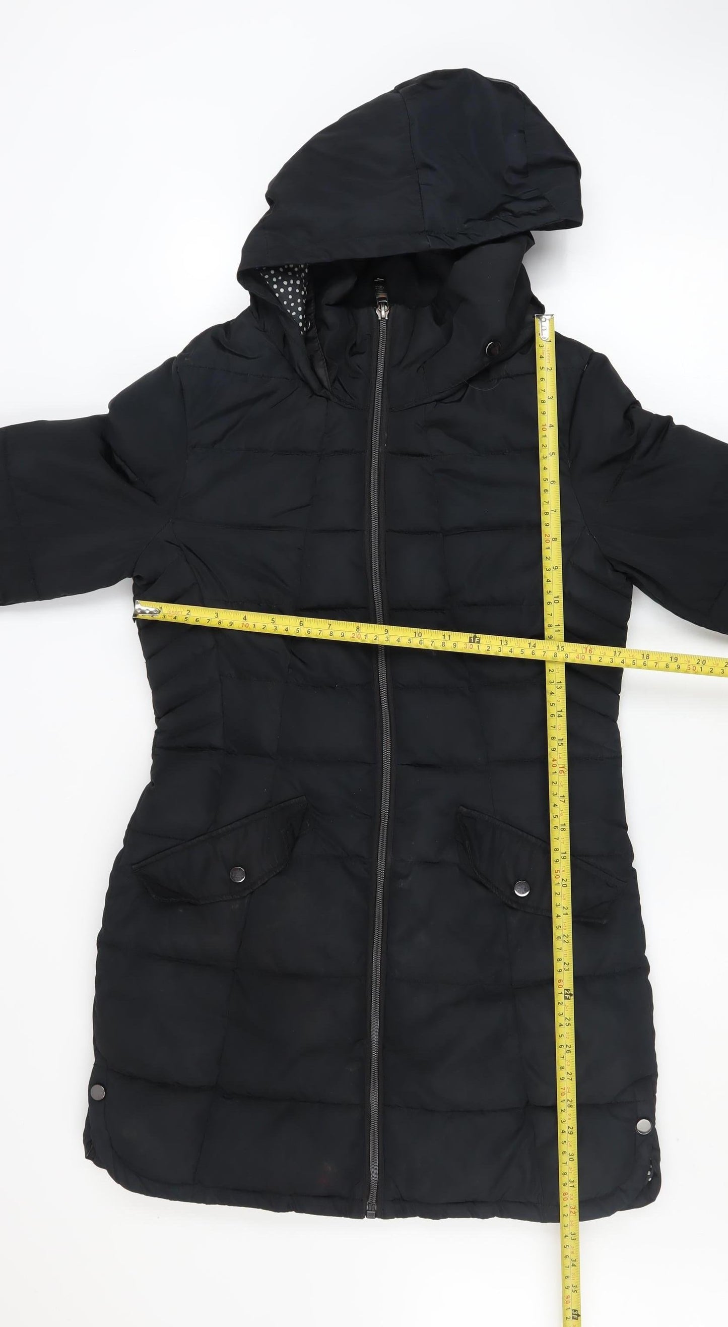 Next Women’s Black Hooded Puffer Coat Size 8 Long Insulated Jacket
