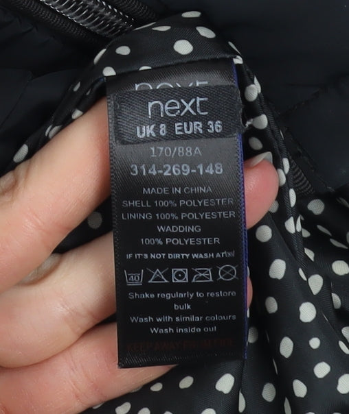 Next Women’s Black Hooded Puffer Coat Size 8 Long Insulated Jacket