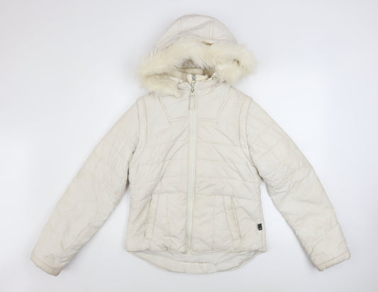 Vero Moda Women's Ivory Hooded Puffer Jacket Size S Winter Coat