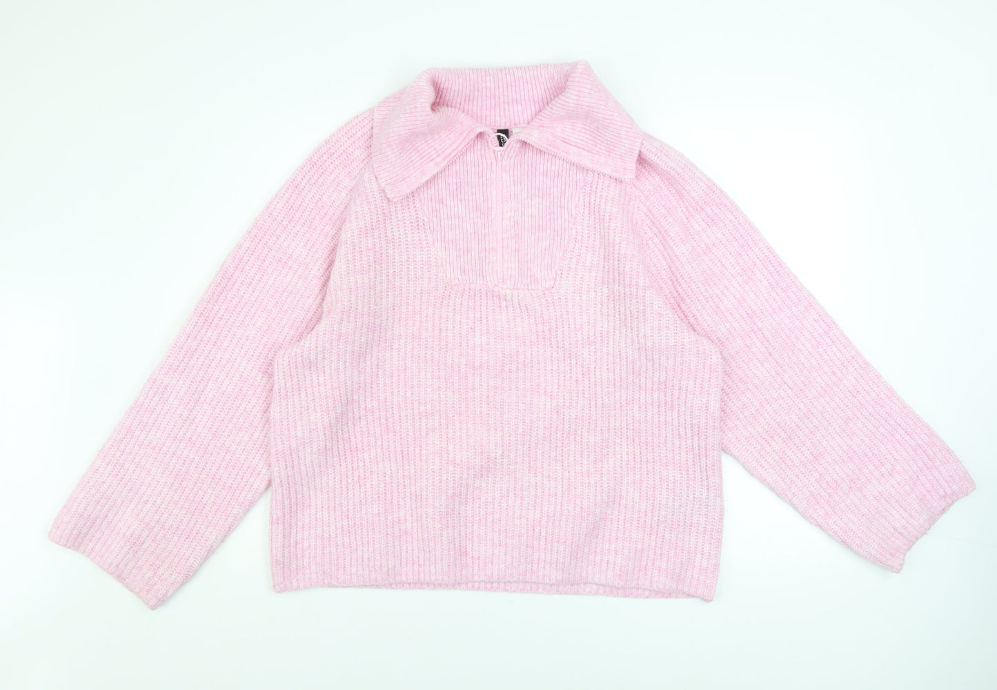 H&M Women’s Pink Collared Half Zip Knit Jumper Size 12