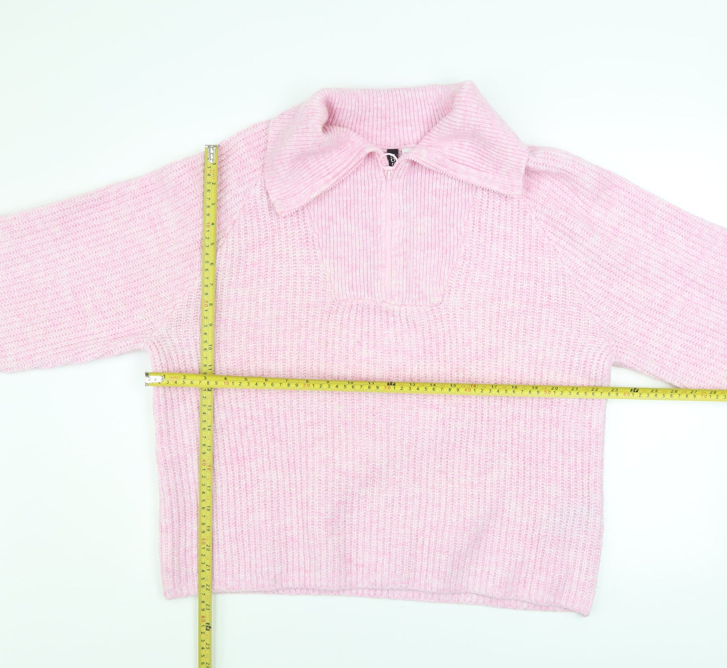 H&M Women’s Pink Collared Half Zip Knit Jumper Size 12