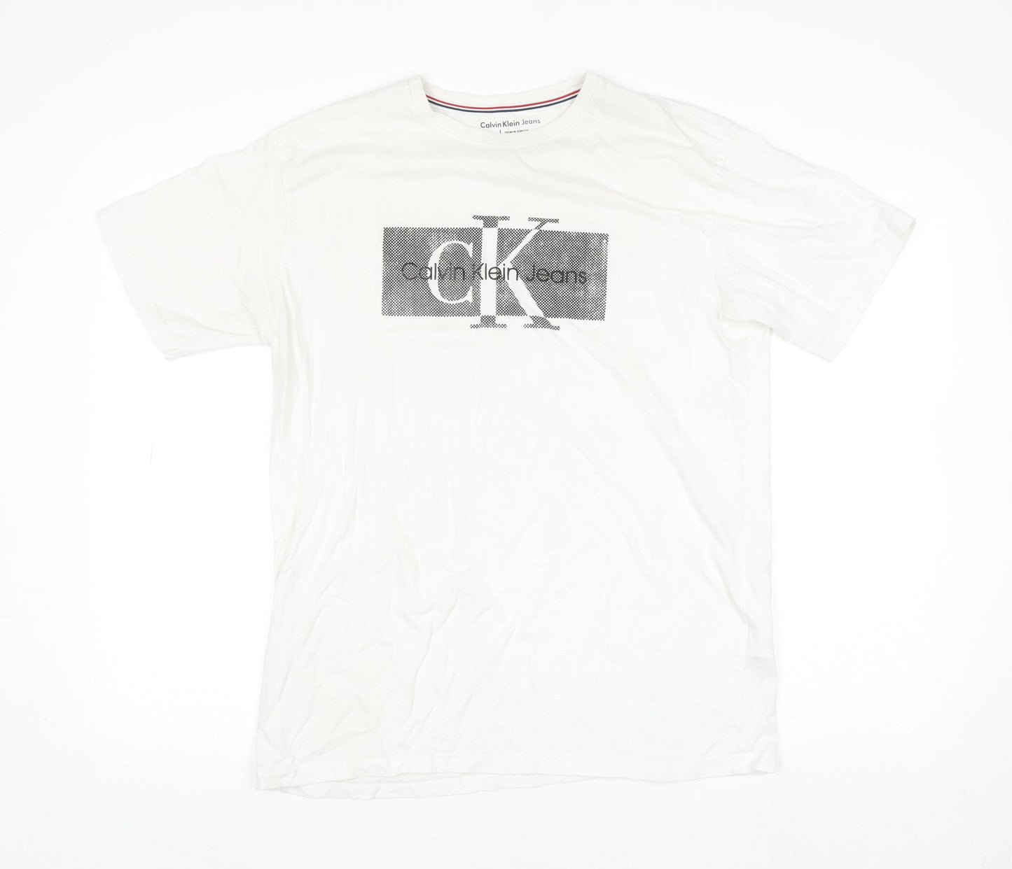 Calvin Klein Jeans Men's White Cotton Logo T-Shirt XL