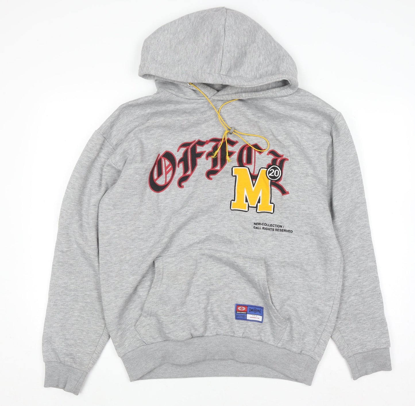 boohooMAN Men's Grey Pullover Hoodie M Logo Print Fleece Sweatshirt