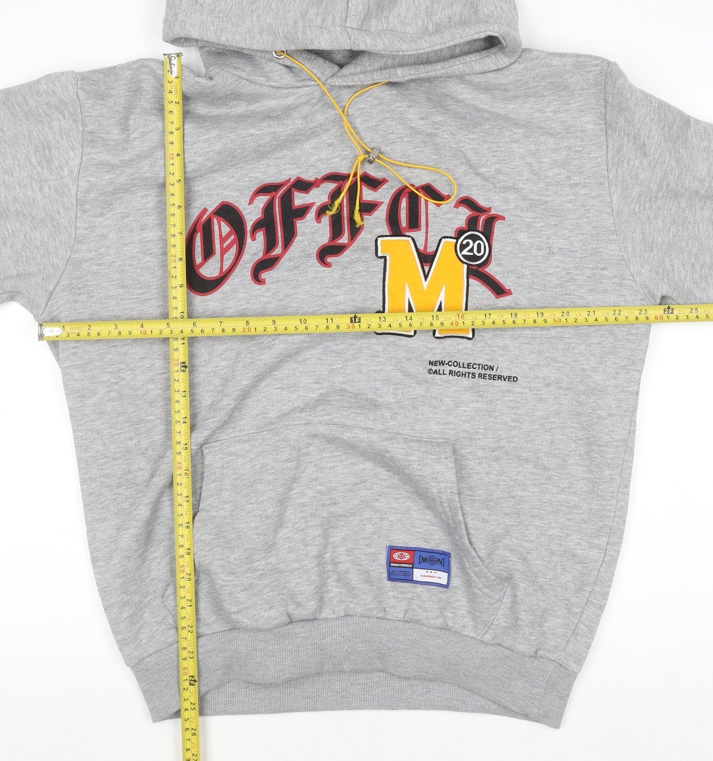 boohooMAN Men's Grey Pullover Hoodie M Logo Print Fleece Sweatshirt