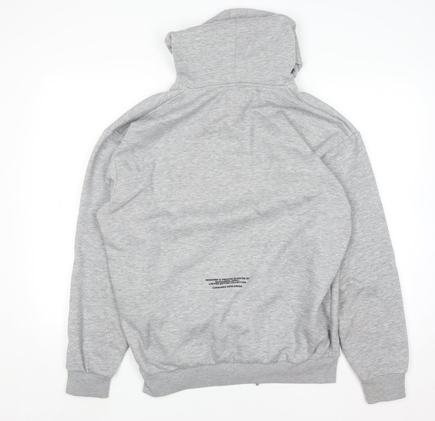 boohooMAN Men's Grey Pullover Hoodie M Logo Print Fleece Sweatshirt