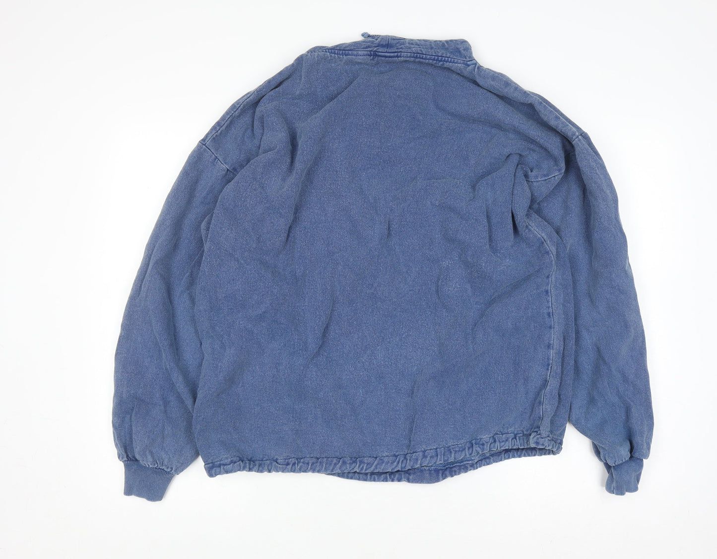WEK Men's Blue Cotton Pullover Sweatshirt XS Vintage Drawstring Hem