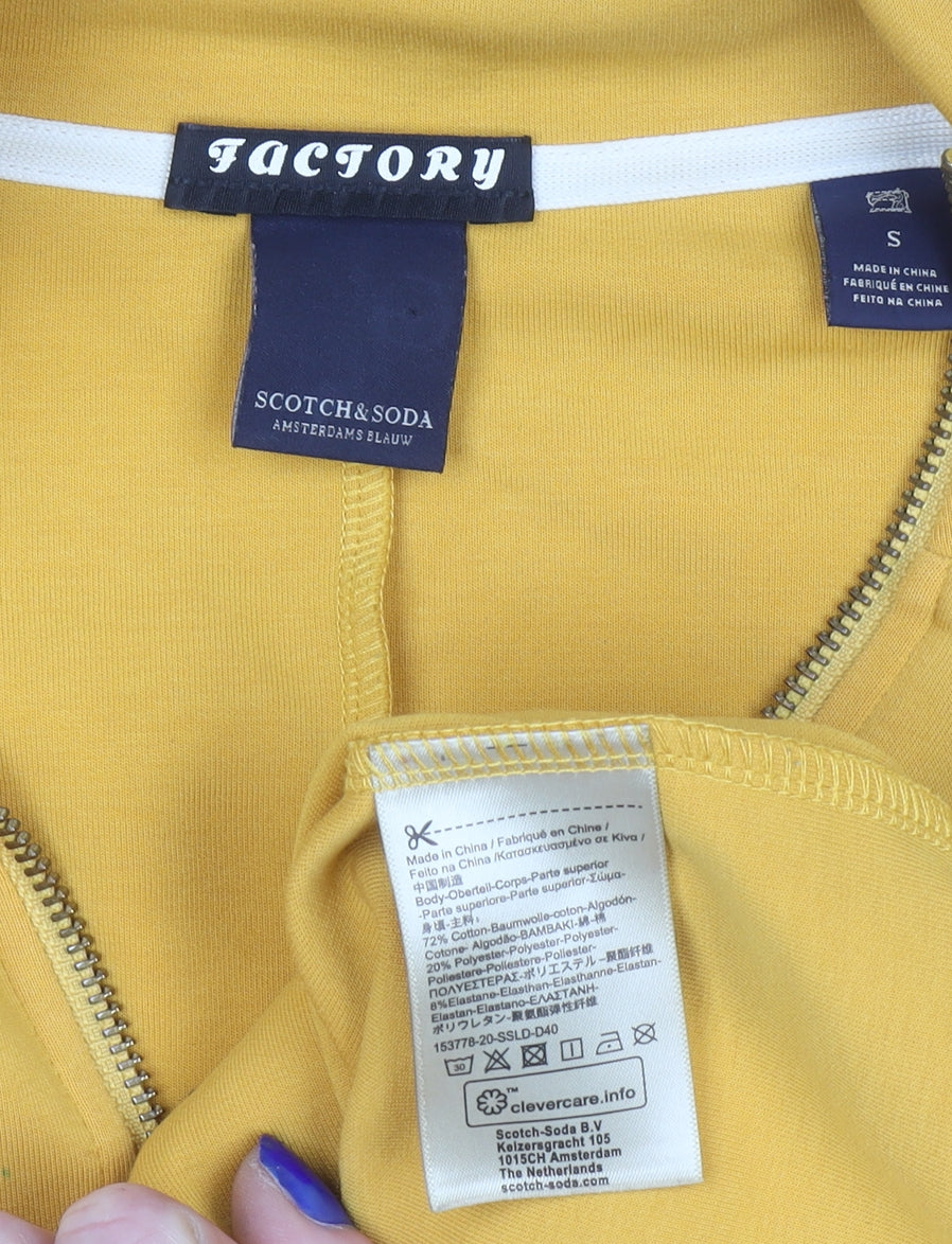 Scotch & Soda Men's Yellow Bomber Jacket S Retro Zip Cotton Blend
