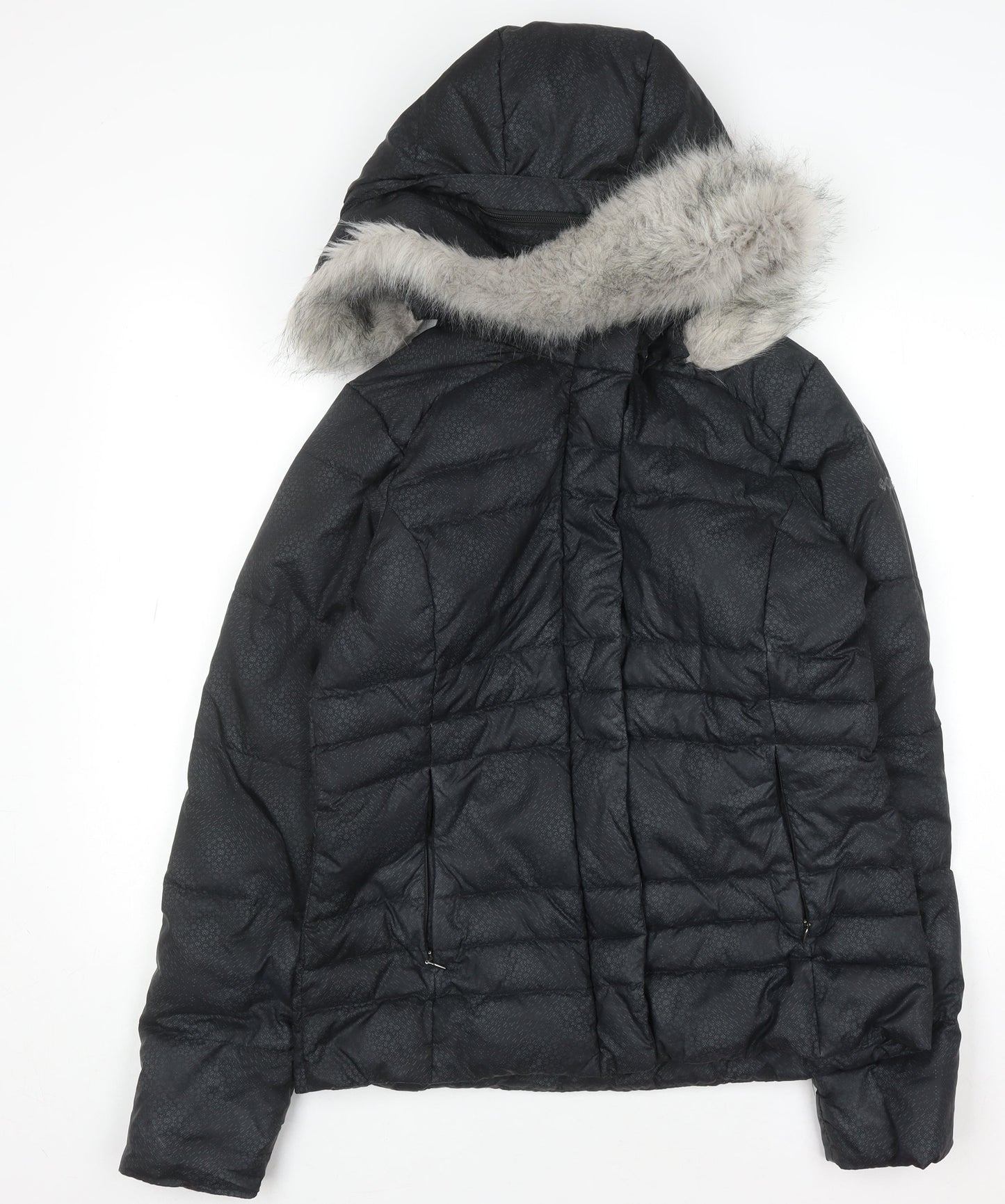 Columbia Womens Black Hooded Puffer Jacket with Faux Fur Trim Size M