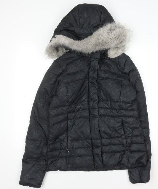 Columbia Womens Black Hooded Puffer Jacket with Faux Fur Trim Size M