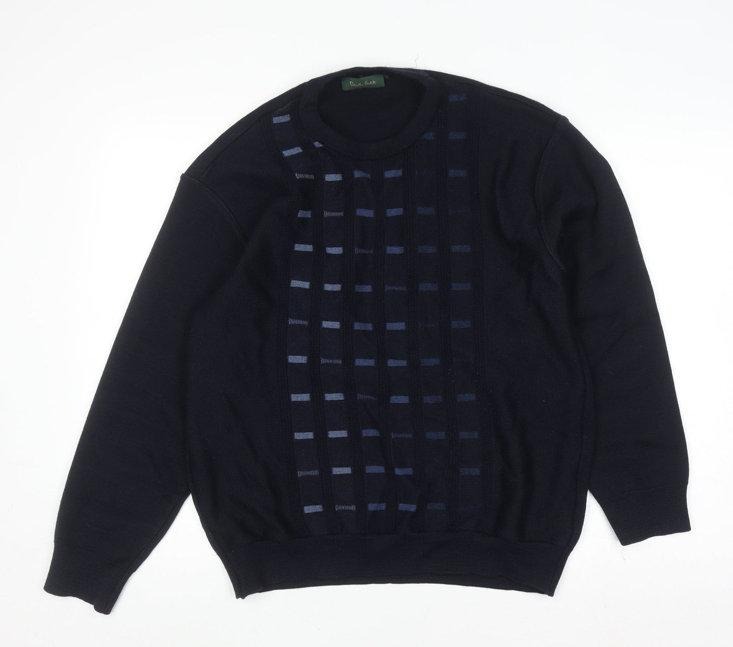Deer Park Men's Blue Wool Blend Geometric Knit Pullover Jumper L