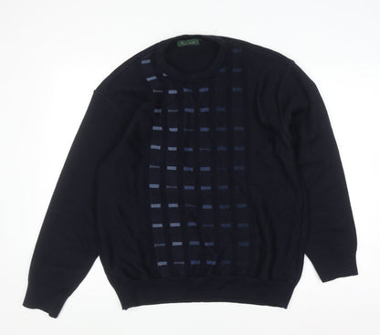 Deer Park Men's Blue Wool Blend Geometric Knit Pullover Jumper L