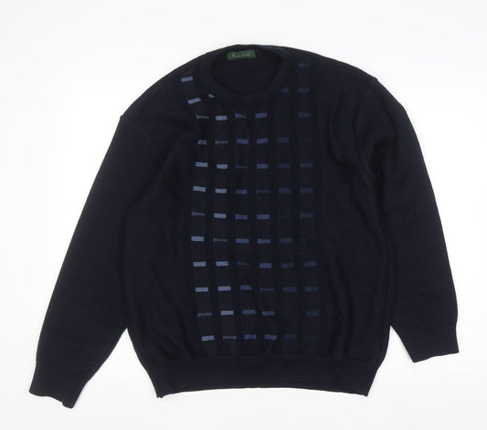 Deer Park Men's Blue Wool Blend Geometric Knit Pullover Jumper L
