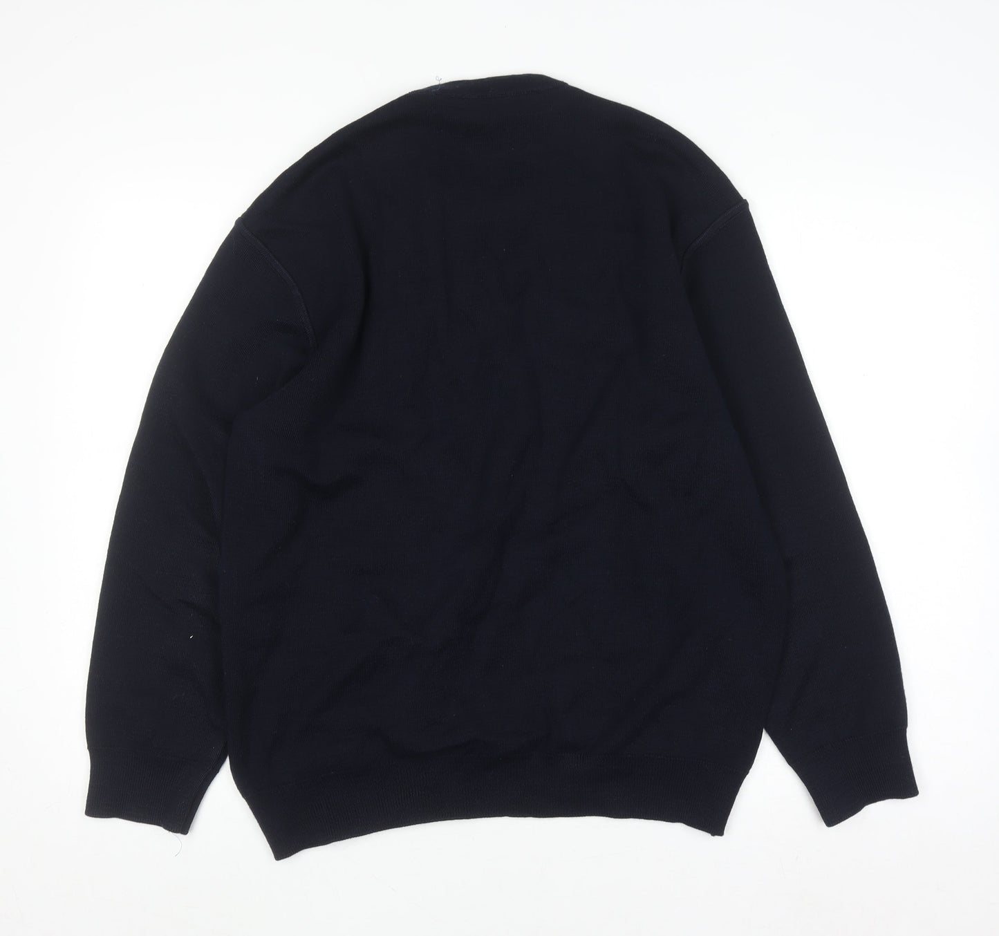 Deer Park Men's Blue Wool Blend Geometric Knit Pullover Jumper L