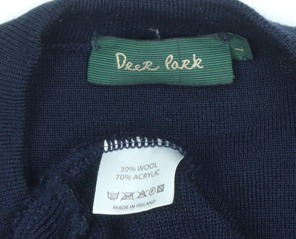 Deer Park Men's Blue Wool Blend Geometric Knit Pullover Jumper L