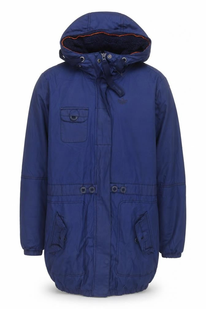 Adidas Men's Blue Hooded Parka Jacket Size 36 Lined Cotton Blend