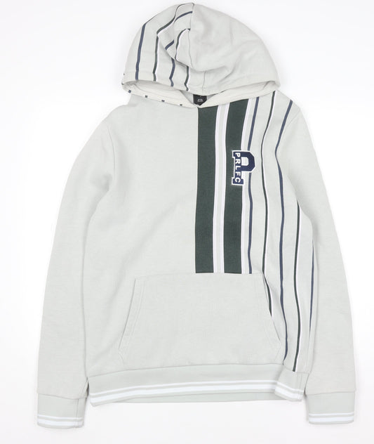 River Island Men's Grey Striped Pullover Hoodie Size M