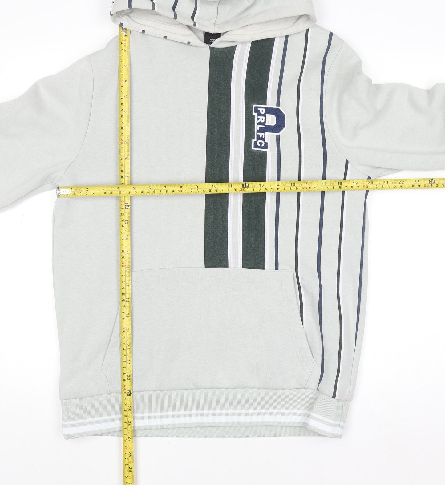 River Island Men's Grey Striped Pullover Hoodie Size M