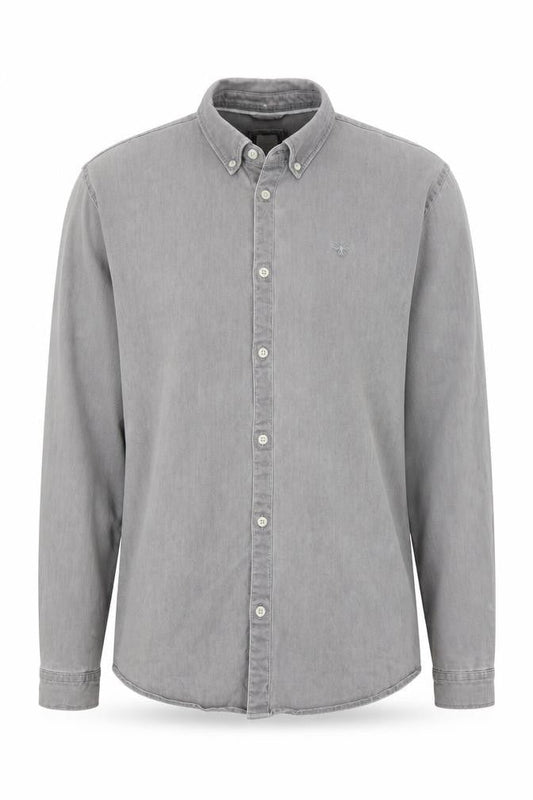 River Island Men's Grey Cotton Blend Long Sleeve Button-Up Shirt XL